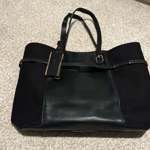 Cole Haan black leather/cloth tote bag